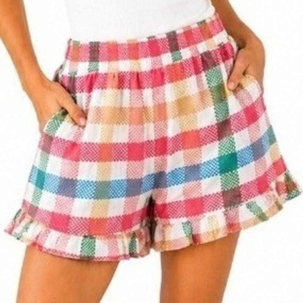 Fantastic Fawn Ruffle Shorts Medium Multicolor Gingham Coquette Girl Soft Prep